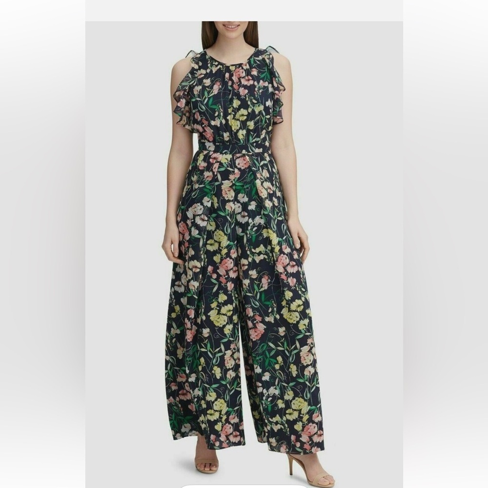 Tommy Hilfiger Printed Ruffled Wide Leg Jumpsuit women’s size 8